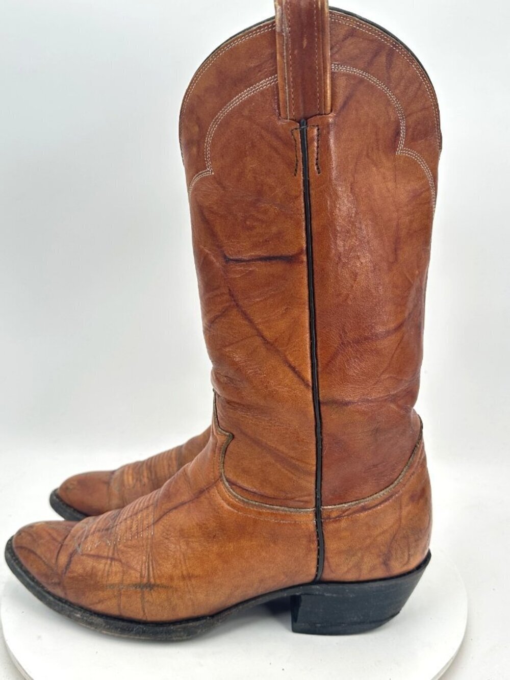 Tony Lama Men Size 9D 5084 Brown Leather Western Cowboy Embroidered Round Toe